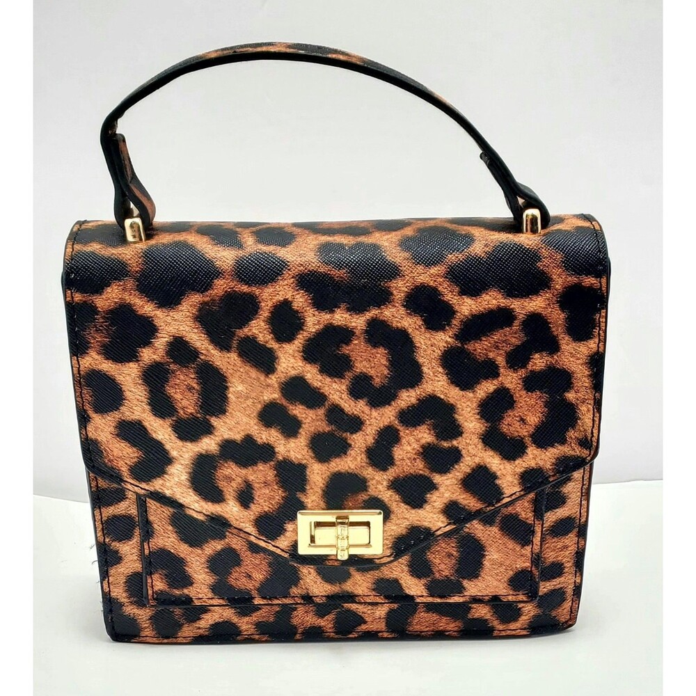 Leopard Print Mini Satchel Top Handle Bag Gold Hardware Y2K Chic Purse EUC
